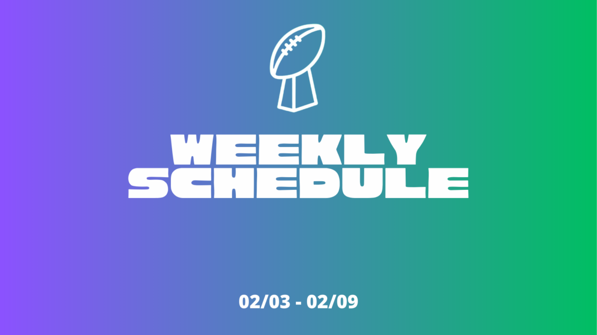 weekly schedule text on blue-green gradient